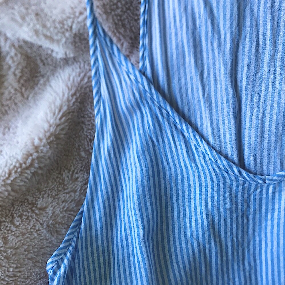 blue and white striped tank top